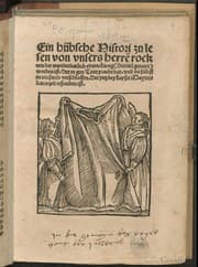 Tapa de Ein hübsche histori zu lesen von unsers herren rock wie der wunderbarlich einem Künig, Orendel genant, worden ist. Der in gen Trier pracht hat und da selbst in ein sarch verschlossen. Der yetz bey Kayser Maximilians zeit erfunden ist.