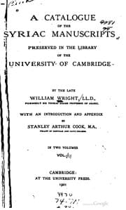 Tapa de A catalogue of the Syriae manuscripts preserved in the library of the University of Cambridge