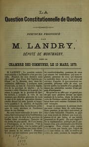 Tapa de La question constitutionnelle de Quebec, discours prononce dans la chambre des communes