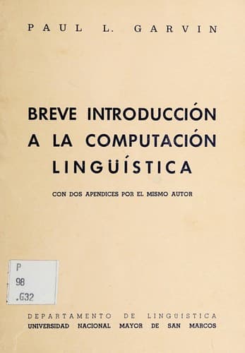 Tapa de Breve introducción a la computación lingüística