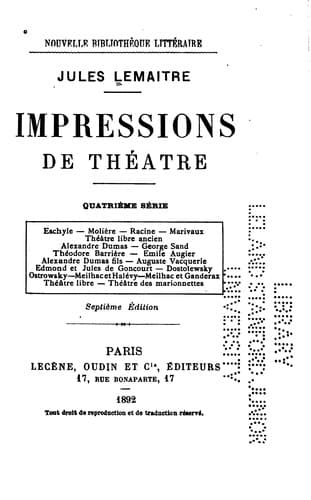 Tapa de ... Impressions de théâtre ...