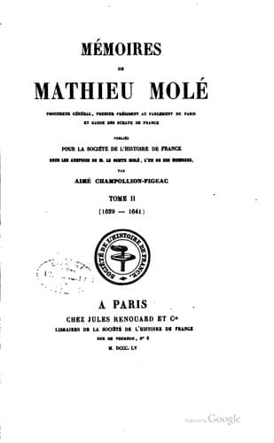 Tapa de Mémoires de Mathieu Molé