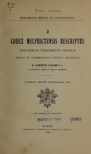 Tapa de Codex Melphictensis rescriptus Ezechielis fragmenta graeca
