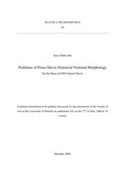 Tapa de Problems of Proto-Slavic historical nominal morphology