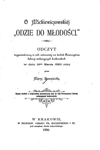 Tapa de O mickiewiczowskiéj "Odzie do Młodości": odczyt wypowiedziany w sali ratuszowéj na dochód ...