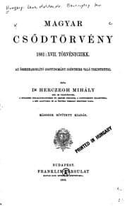 Tapa de Magyar csődtörvény, 1881 : XVII, törvényczikk