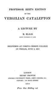 Tapa de Professor Birt's edition of the Vergilian Catalepton