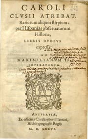 Tapa de Caroli Clusii Atrebat Rariorum alioquot stirpium per Hispanias observatarum historia