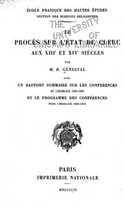 Tapa de Le procès sur l'état de clerc aux XIIIe et XIVe siècles