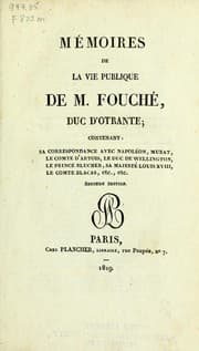 Tapa de Mémoires de la vie publique de M. Fouché, duc d'Otrante