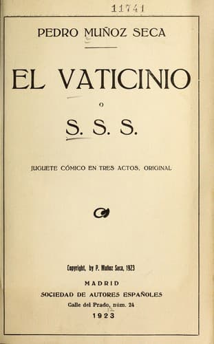 Tapa de El vaticinio, o, S.S.S.