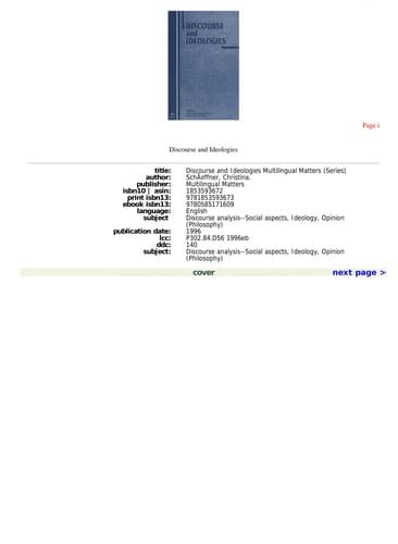 Tapa de Discourse and Ideologies (Multilingual Matters (Series).)