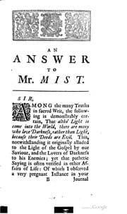 Tapa de An answer to Mr. Mist's Journal of the twenty-eight of January, No.93. In a letter to the author of it