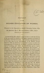Tapa de Report on the higher education of women, presented to the corporation of McGill University