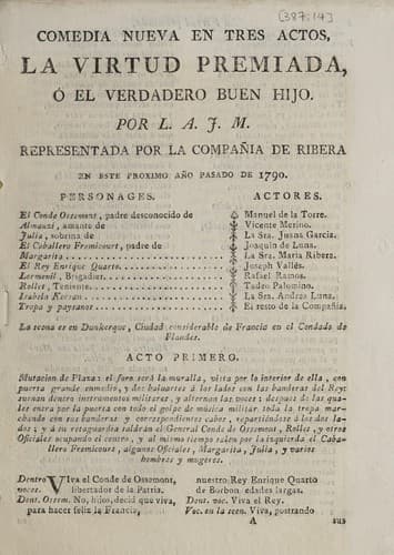 Tapa de La virtud premiada