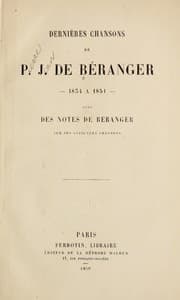 Tapa de Dernières chansons de P. J. de Béranger, 1834 à 1851