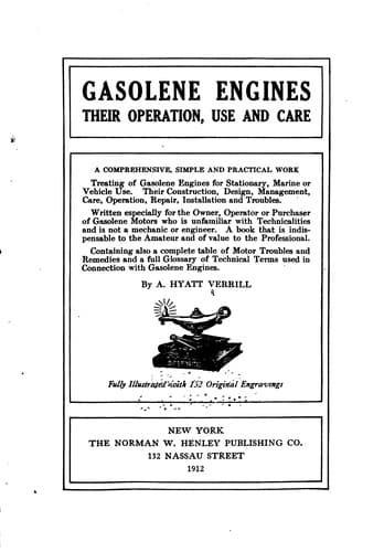Tapa de Gasolene Engines; Their Operation, Use and Care: A Comprehensive, Simple and ...
