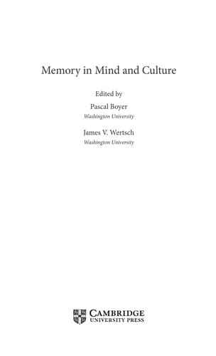 Tapa de Memory in mind and culture
