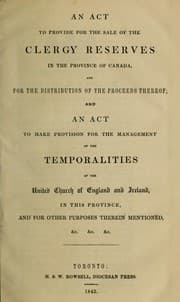 Tapa de An act to provide for the sale of the Clergy reserves in the province of Canada, and for the distribution of the proceeds thereof