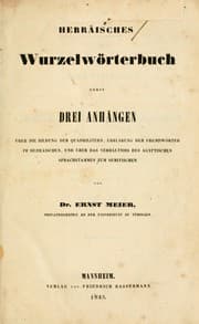 Tapa de Hebr©·aisches Wurzelw©·orterbuch nebst drei Anh©·angen ©·uber die Bildung der Quadrilitern, Erkl©·arung der Fremdw©·orter im Hebr©·aischen, und ©·uber das Verh©·altniss des ©·agyptischen Sprachstammes zum Semitischen
