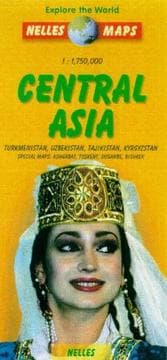 Tapa de Nelles Central Asia Travel Map with Turkmenistan, Uzbekistan, Tajikistan, Kyrgyzstan
