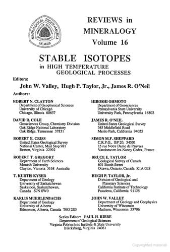 Tapa de Stable Isotopes in High Temperature Geological Processes