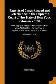 Tapa de Reports of Cases Argued and Determined in the Supreme Court of the State of New York : Johnson v.1-20.