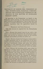 Tapa de Testimony of Samuel Rea, president of the Pennsylvania railroad company, before the Interstate commerce commission in the matter of increased freight rates