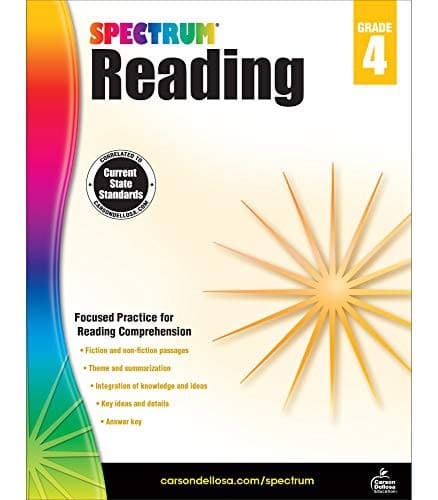 Tapa de Spectrum 4th Grade Reading Workbook—State Standards for Reading Comprehension, Nonfiction Fiction Passages With Answer Key for Homeschool or Classroom