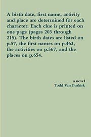 Tapa de A birth date, first name, activity and place are determined for each character. Each clue is printed on one page . The birth ... activities on p.567, and the places on p.654.