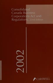 Tapa de Consolidated Canada Business Corporations Act and regulations, 2002