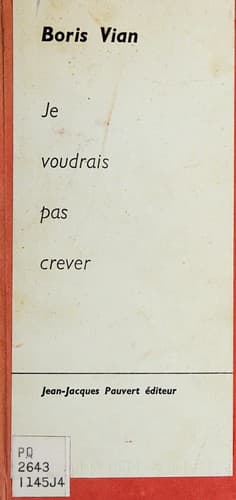 Tapa de Je voudrais pas crever. --