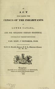 Tapa de An Act for taking the census of the inhabitants of Lower Canada, and for obtaining certain statistical information therein mentioned