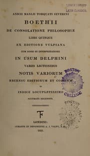 Tapa de Anicii Manlii Torquati Severini Boethii De consolatione philosophiæ libri quinque