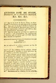 Tapa de Antonio José de Sucre, presidente de la Republica Boliviana. &c. &c. &c