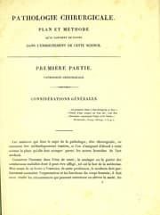 Tapa de Pathologie chirurgicale. Plan et méthode qu'il convient de suivre dans l'enseignement de cette science. Thèse présentée le 20 mars 1831 au Concours pour la Chaire de Pathologie externe près la Faculté de médecine de Paris