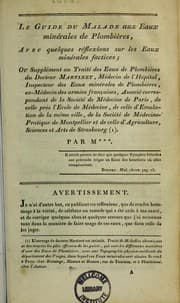 Tapa de Le guide du malade aux eaux minérales de Plombières, avec quelques réflections sur les eaux minérales factices ; ou supplément au traité des eaux de Plombières du docteur Martinet