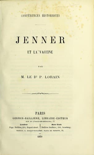 Tapa de Jenner et la vaccine
