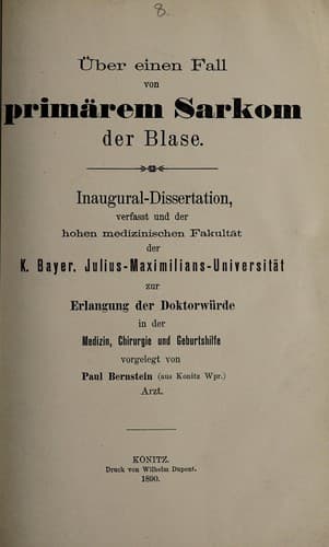 Tapa de Über einen Fall von primärem Sarkom der Blase ...
