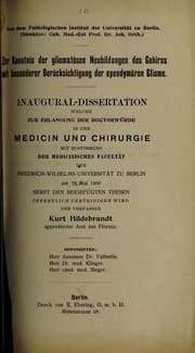 Tapa de Zur Kenntnis der gliomatösen Neubildungen des Gehirns mit besonderer Berücksichtigung der ependymären Gliome