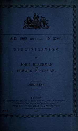 Tapa de Specification of John Blackman and Edward Blackman
