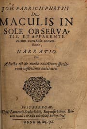 Tapa de De maculis in sole observatis, et apparente earum cum sole, conversione, narratio, cui adjecta est de modo eductionis specierum visibilium dubitatio