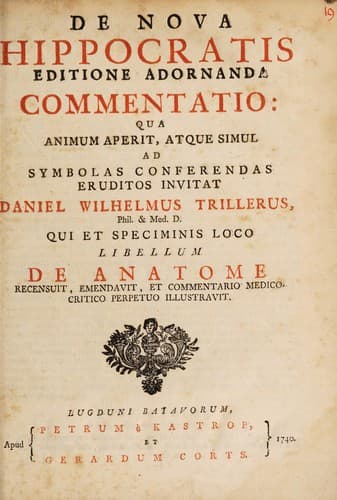 Tapa de De nova Hippocratis editione adornanda commentatio