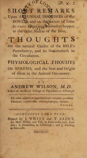 Tapa de Short remarks upon autumnal disorders of the bowels, and on the nature of some sudden deaths, observed to happen at the same season of the year