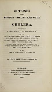 Tapa de Outlines for a proper theory and cure of cholera, founded on known facts ... in the form of an academical examination