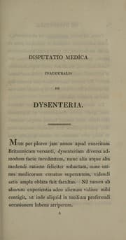 Tapa de Dsputatio [sic] medica inauguralis de dysenteria