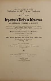 Tapa de Catalogue des importants tableaux modernes, aquarelles, pastels et dessins