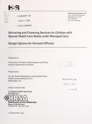Tapa de Delivering and financing services for children with special health care needs under managed care