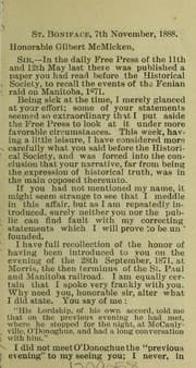 Tapa de Fenian raid. An open letter from Archbishop Tache to the Hon. Gilbert McMicken