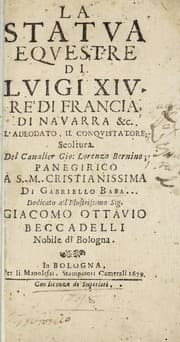 Tapa de La statua equestre di Luigi XIV, rè di Francia, di Nauarra &c., l'adeodato, il conquistatore